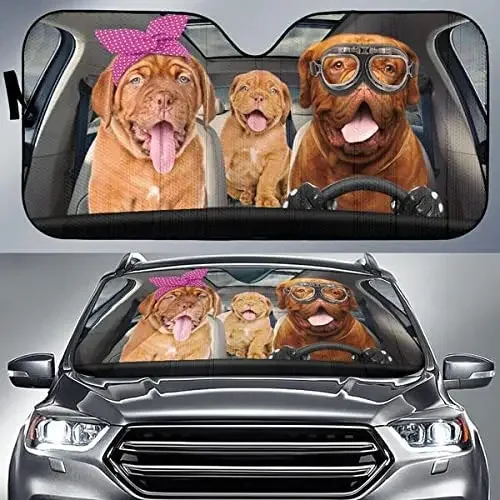 Funny Dogue De Bordeaux Driving Headband and Eyeglasses Dog Family Car Sunshade, Dogue De Bordeaux Mom Gift, Car Windshield Dura