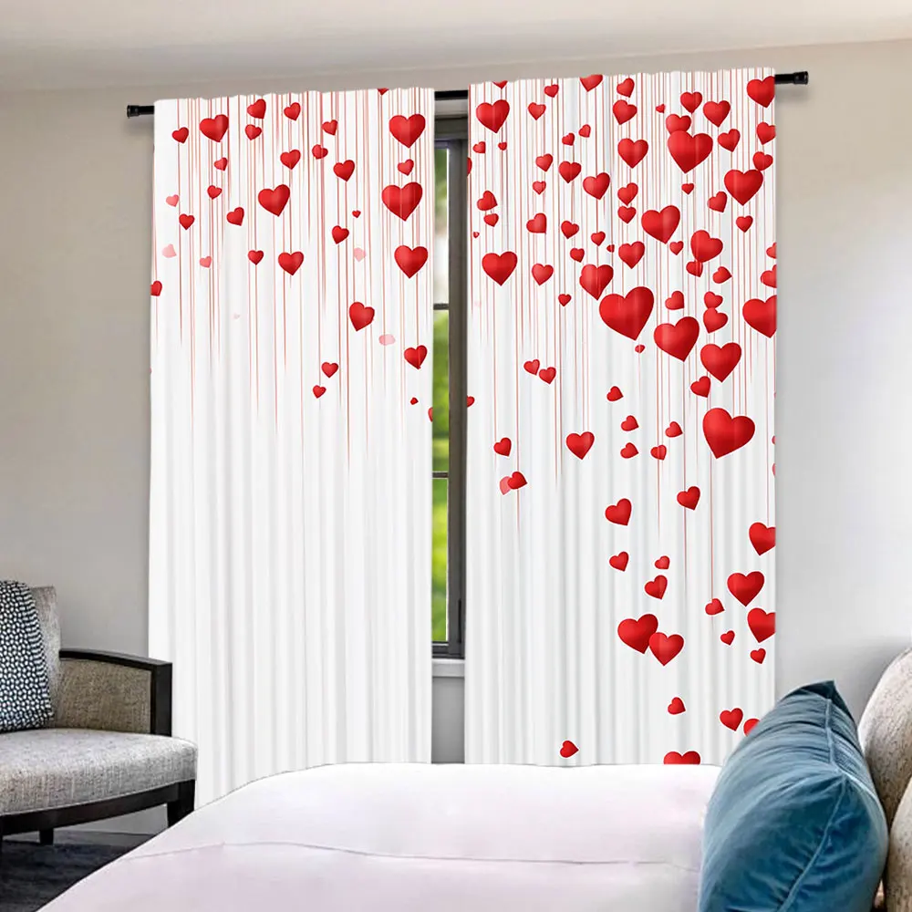 

2Pcs Cute Valentines Day Curtain Valentine'S Red Pink Heart Love Decor Curtains For Decoration Suitable For Living Room Bedroom