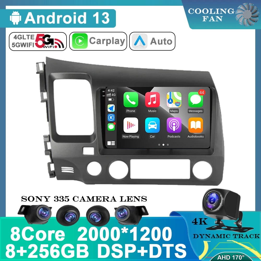 

For Honda Civic 8 2005 - 2012 Car Stereo Radio Multimedia Video Player Android 13 Navigation GPS 4G WiFi Audio No 2Din 2 Din DVD