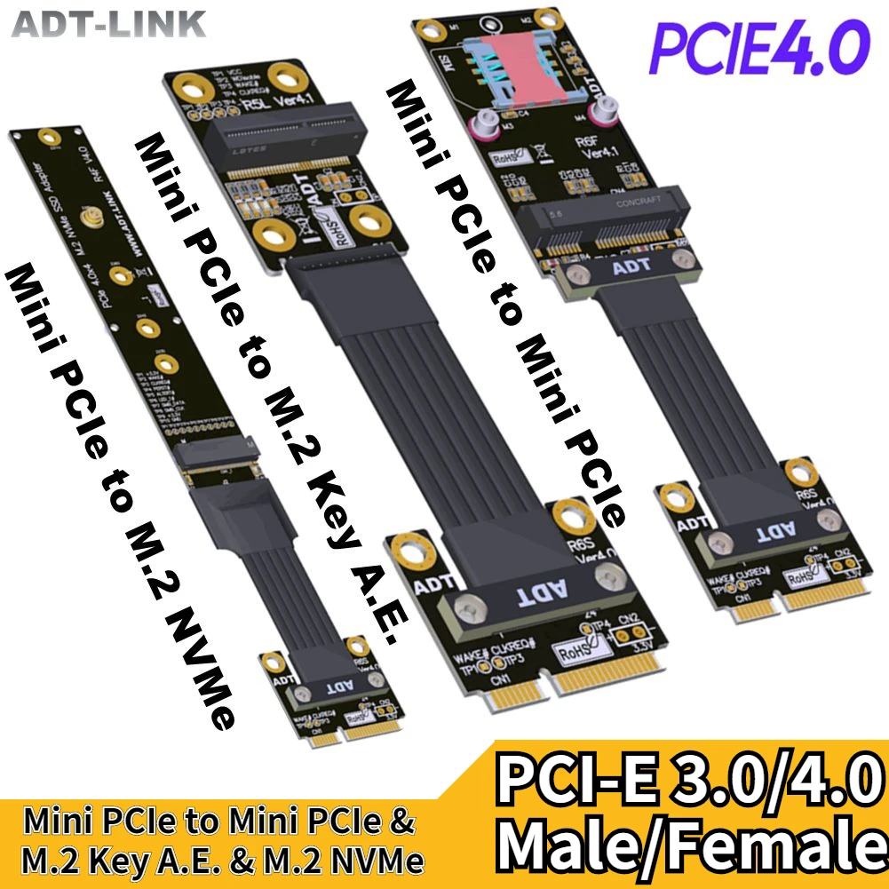 

Mini-PCIe Wireless Network Card to M.2 NVME SSD Cable Gen 4.0 mPCIe/M.2 M-Key NGFF/M.2 A.E Key Motherboard Riser Ribbon Extender