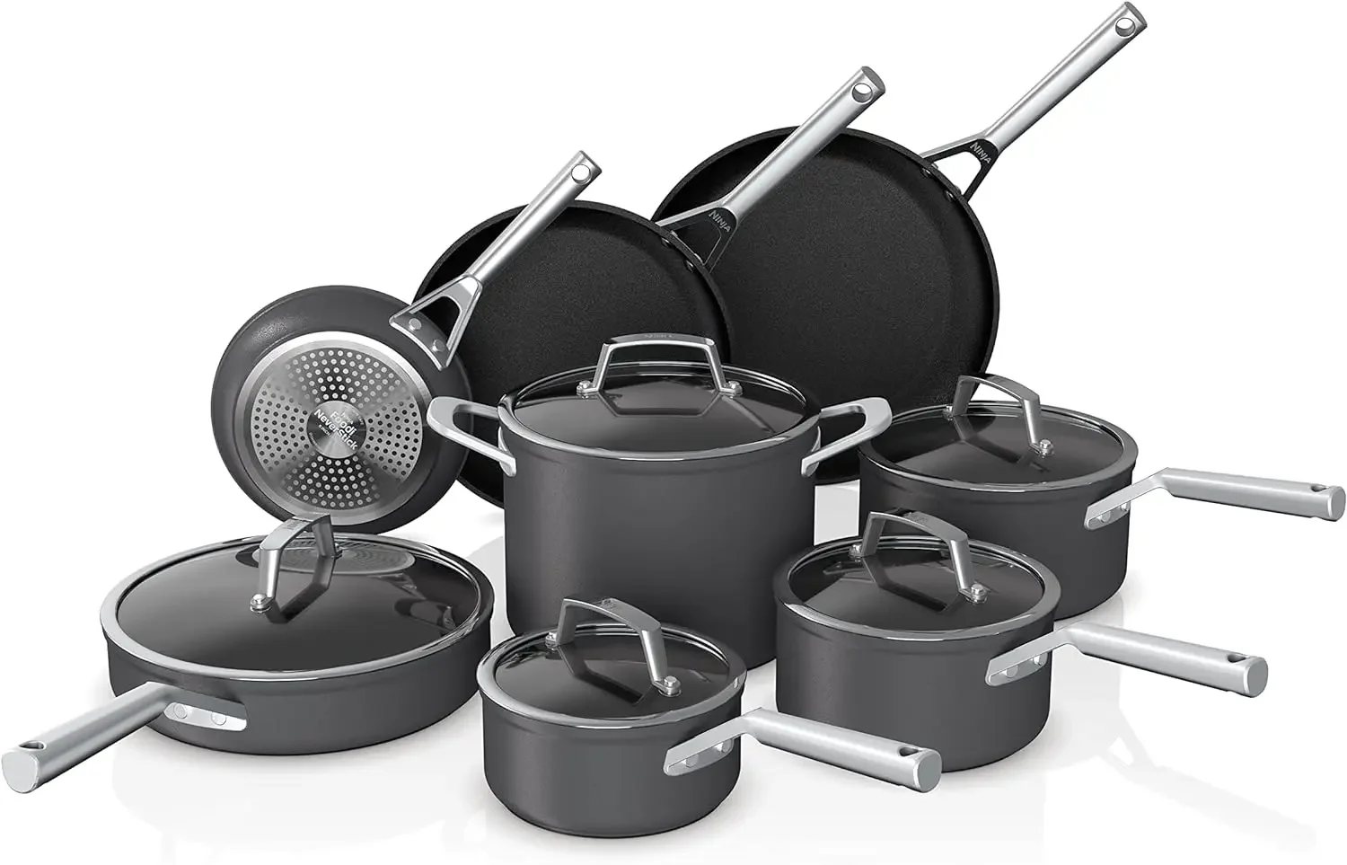 Ninja C39600 Foodi NeverStick Premium Hard-Anodized 13-Piece Cookware Set, Guaranteed to Never Stick, Nonstick, Durable, Oven Sa