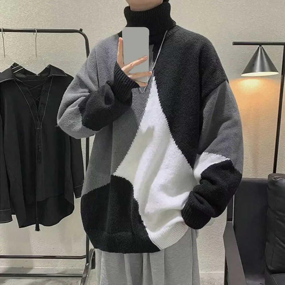 

New Winter Turtleneck Thick Mens Sweaters Casual Turtle Neck Solid Color Warm Men Knitwear Korean Style Male Double Collar