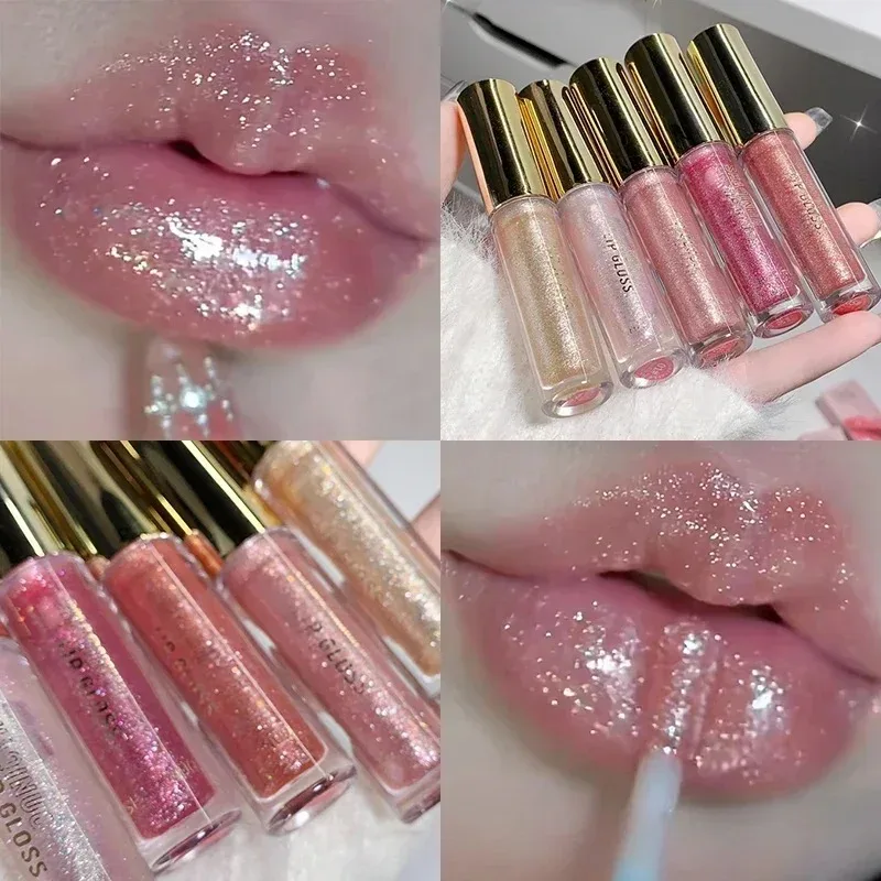 Parel Diamant Glitter Lip Olie Spiegel Parel Lipgloss Langdurige Hydraterende Plumping Lip Tint Sparkle Water Vloeibare Lipsticks