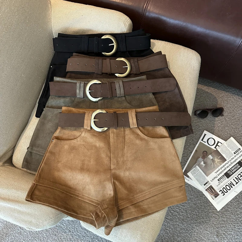 Simple Solid 2026 Autumn Winter Korean Version Versatile A-word Wide-leg Shorts Women's High Waist Casual Fashion Short Pants