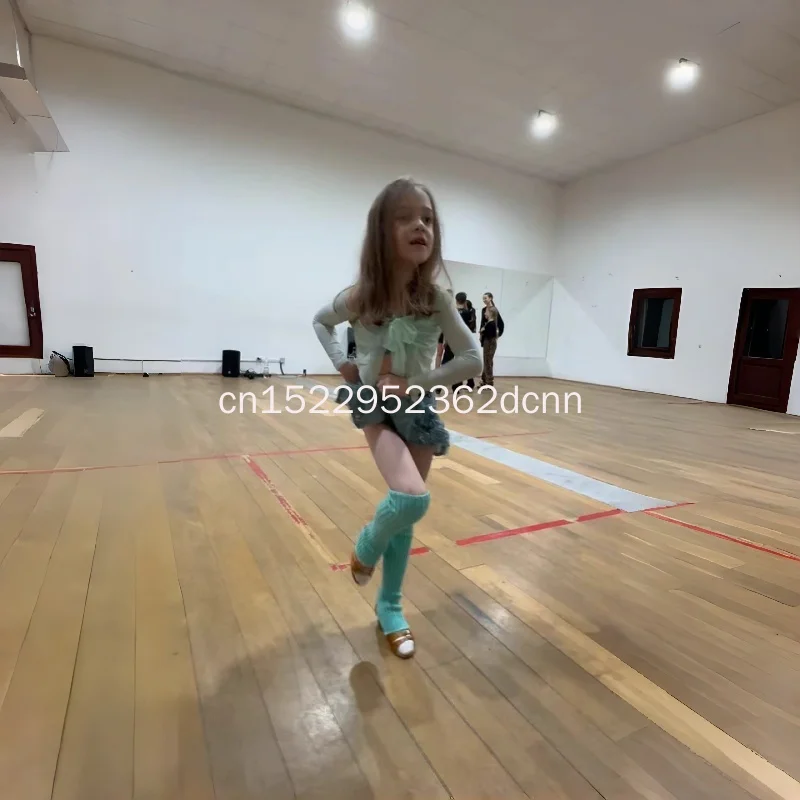 نمط جديد ملابس الرقص اللاتينية الخريف الشتاء مجموعة ممارسة جديدة: حمالة طويلة الأكمام القوس الأعلى وتنورة الأزهار ملابس رقص 120-170 سنتيمتر #2