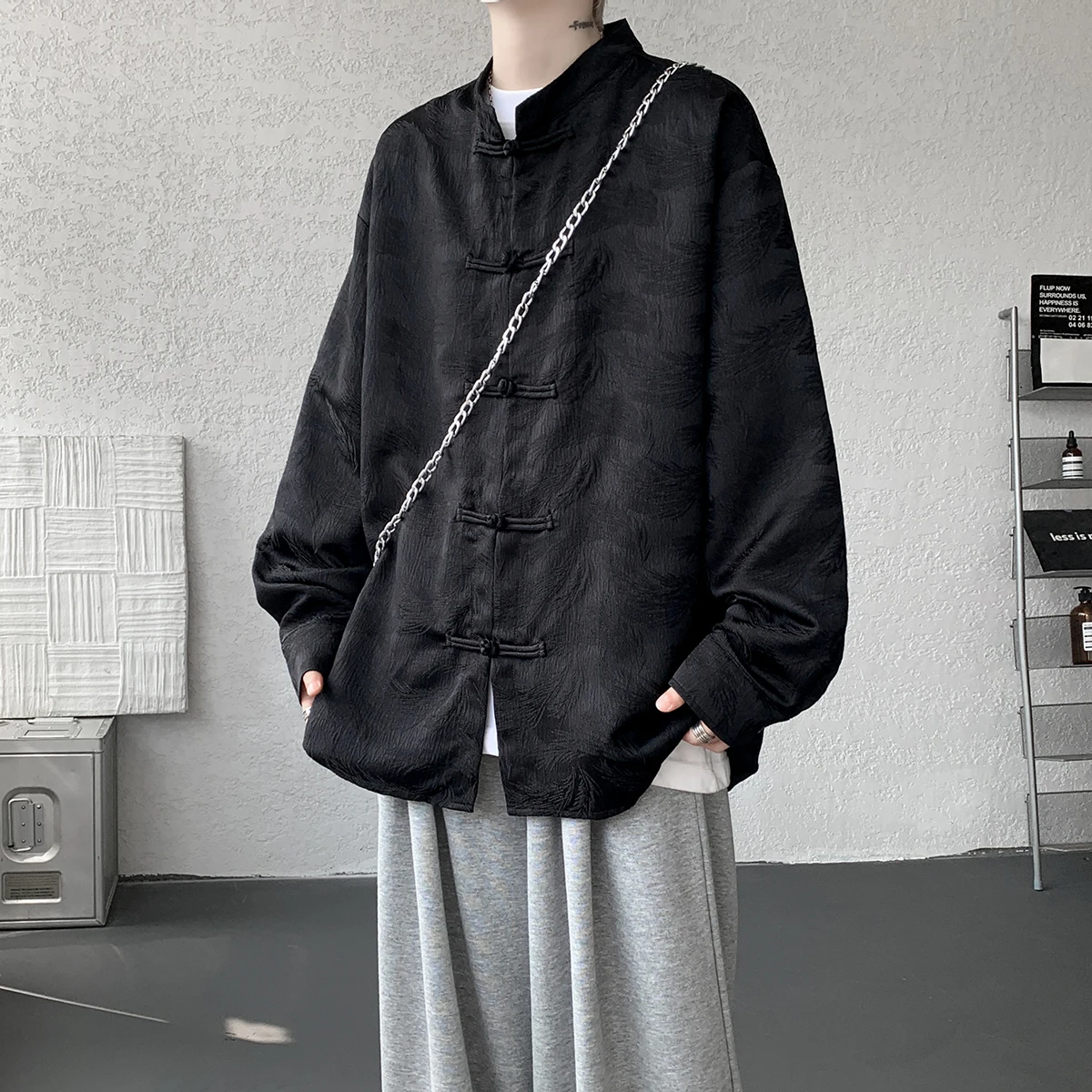 

2025 Autumn Men Long Sleeve Shirt Men Chinese Style Buckle Shirts Male Loose Tang Suit Shirt Summer Black White Shirts