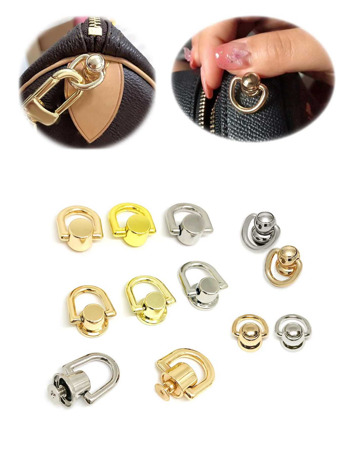 

6 Sets/pack Metal Ball Studs Rivets D-Ring Buckle Handbag Strap Connectors Barrel-Shaped Clasp Side Slide Clips for Bag Making