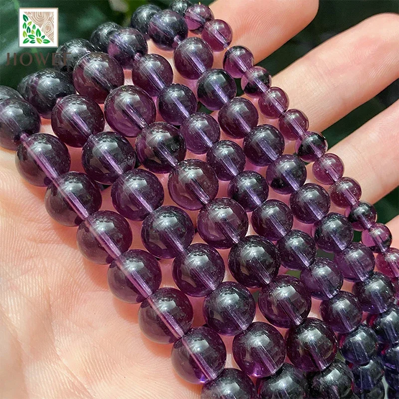 4/6/8/10/12mm Smooth Purple Quartz Round Spacer Beads DIY Bracelet Necklace Natural Stone For Fashion Jewelry Making 15'' Inch