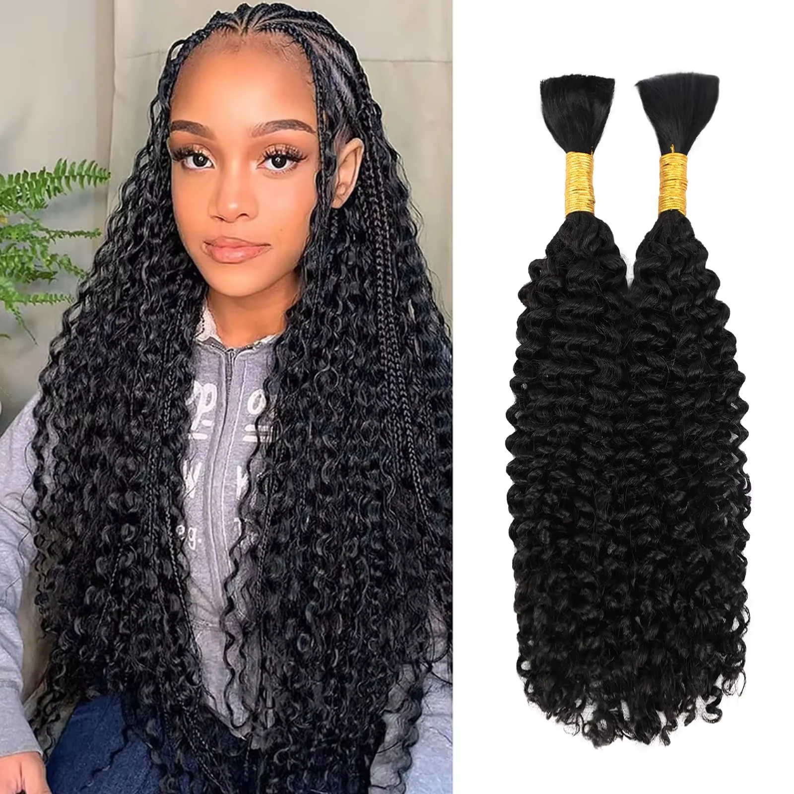 18 20 Inch Deep Wave Human Hair 2 3 4 PCS Natural Black Human Braiding Hair Bulk For Braiding No Weft Curly Human Hair Extensions For Boho Braids