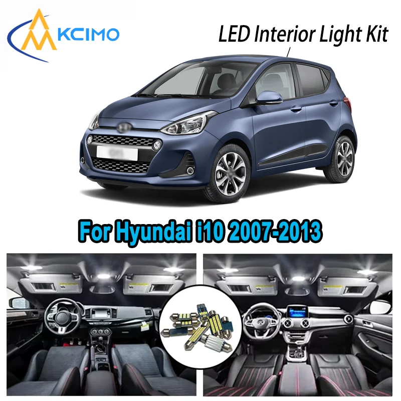 

For Hyundai i10 2007-2013 2008 2009 2010 2011 Premium Bright LED Interior Dome Map Trunk Light Kit Car Led Lamps Canbus No Error