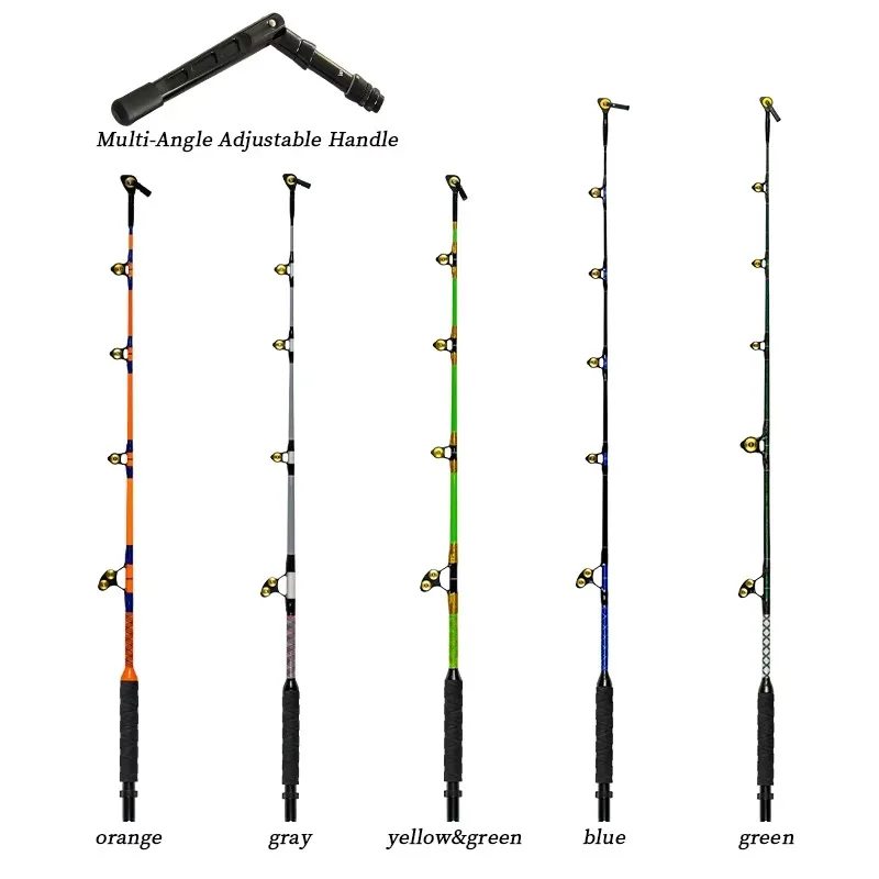 multi-angle adjustment curved handle dragging fishing rod, metal handle dragging fishing rod, used for marlin dragging fishing