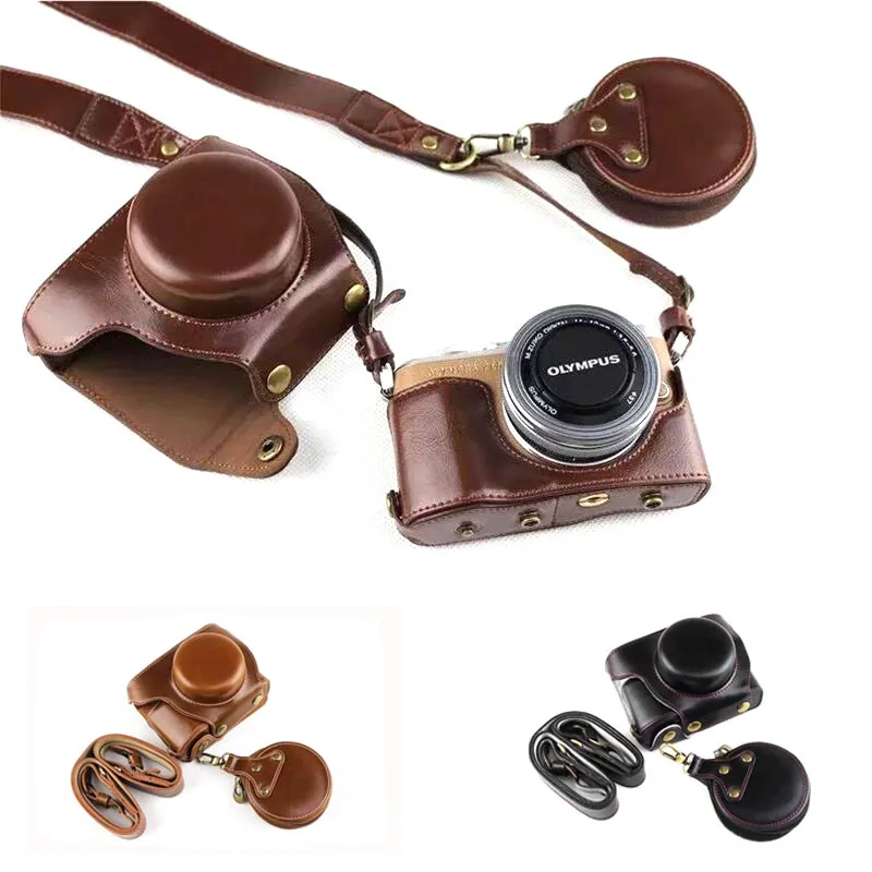 Luxury PU Leather Case Camera Video Bag Full Body Protector for Olympus PEN E-PL9 EPL9 14-42mm Lens Protective Cover with Strap