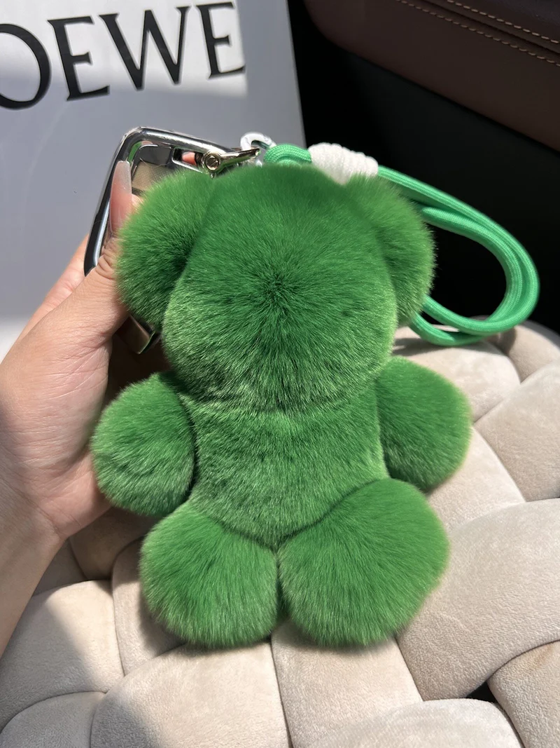 Bonito real lontra pele de coelho urso de pelúcia carro chaveiro pingente high-end brinquedo de pelúcia bolsa pingente presente