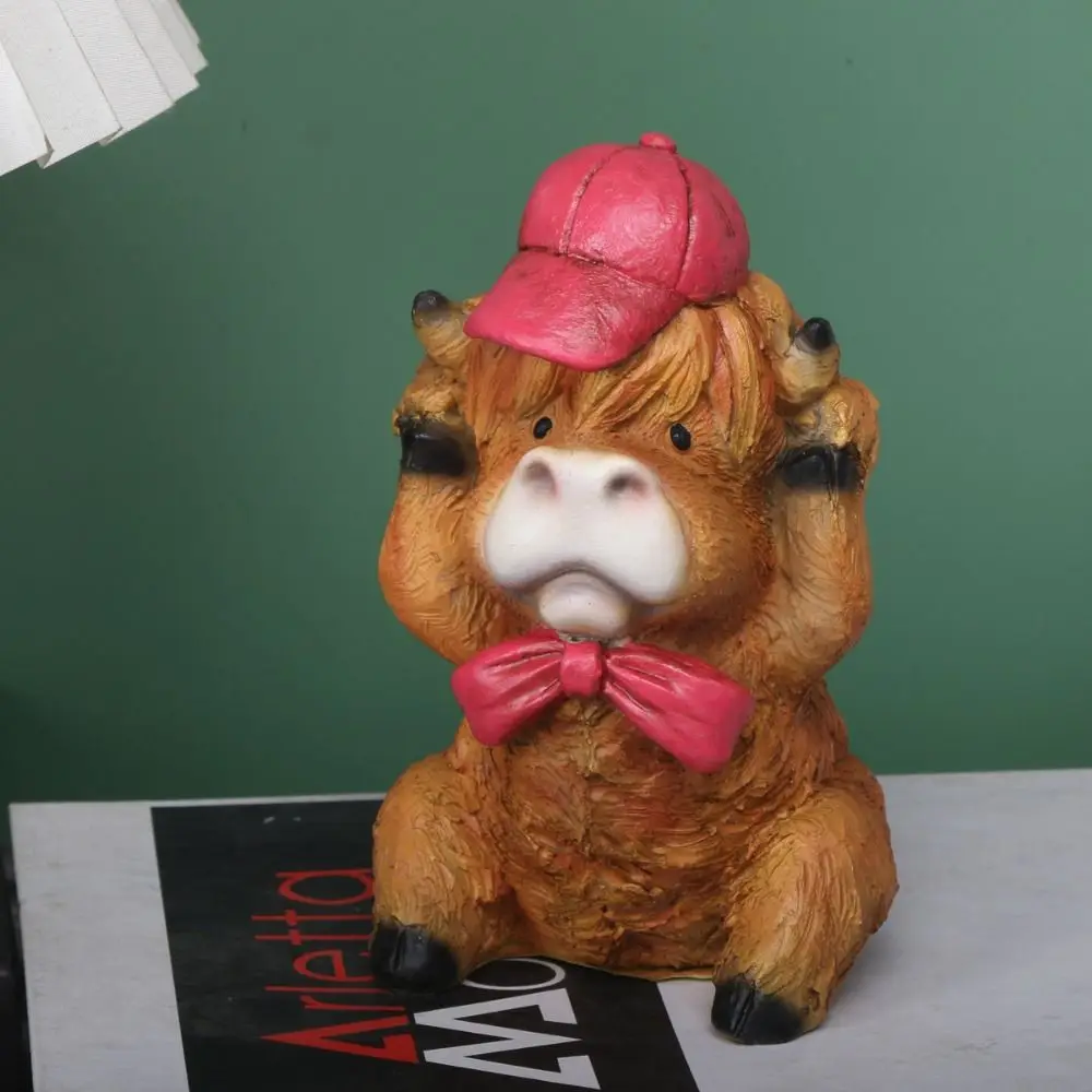 Hars Cartoon Koe Ornament Handgemaakte Realistische Hoogland Koe Decor Grappige Pop Dieren Figuur Dier Action Figure