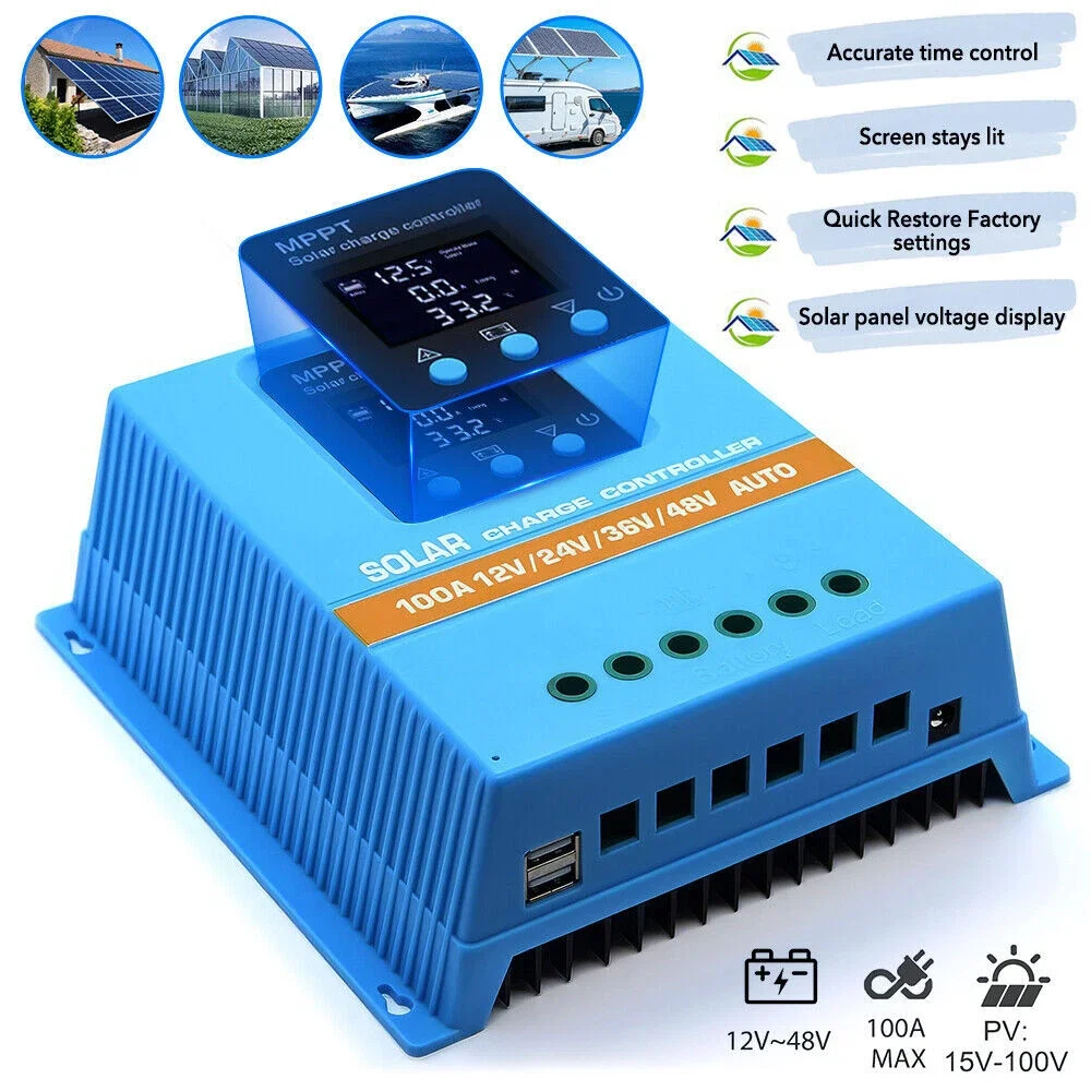 4800W MPPT Solar Charge Controller 100A12V 24V 36V 48V USB Battery PV Regulator With LCD Display Dual USB Output For Solar Panel