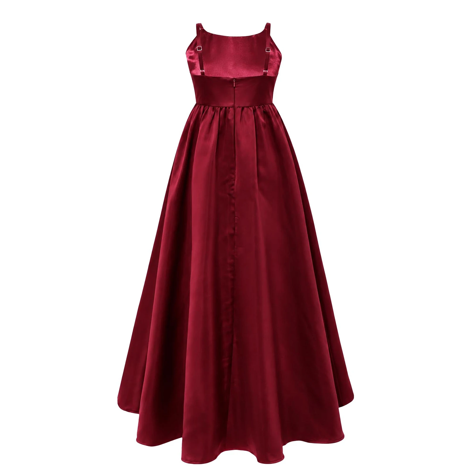 Flower Girls Elegant Satin Party Gown Kids Spaghetti Straps Big Bow Asymmetrical Hem Dress Wedding Evening Birthday Prom Dresses