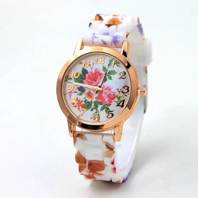 Reloj de pulsera con estampado de flores para mujer y niña, cronógrafo con correa de silicona Simple, ligero, de lujo, exquisito, multicolor, a la moda, nuevo