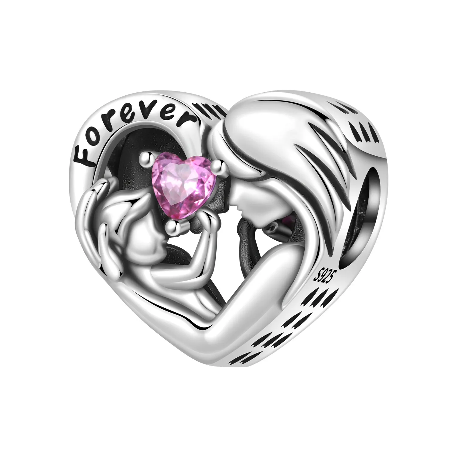 Orstarry 925 Sterling Silver Love Heart Mother Baby Beads Original Pendants Bracelet Necklace Charm Jewelry Party DIY Gift