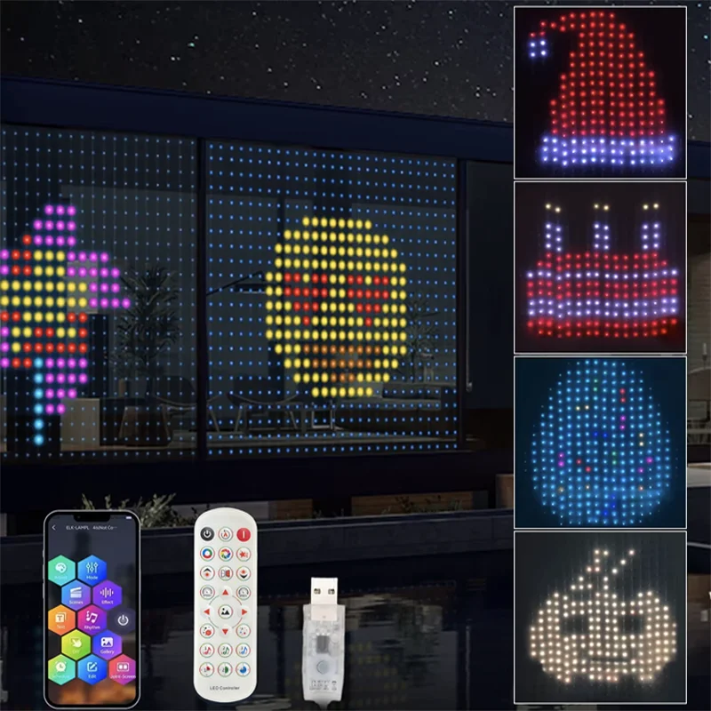 

400 светодиодов, умные занавески, приложение Bluetooth, светодиодные гирлянды RGB, гирлянды, сделай сам, дисплей с изменением музыки для украшения окна, спальни