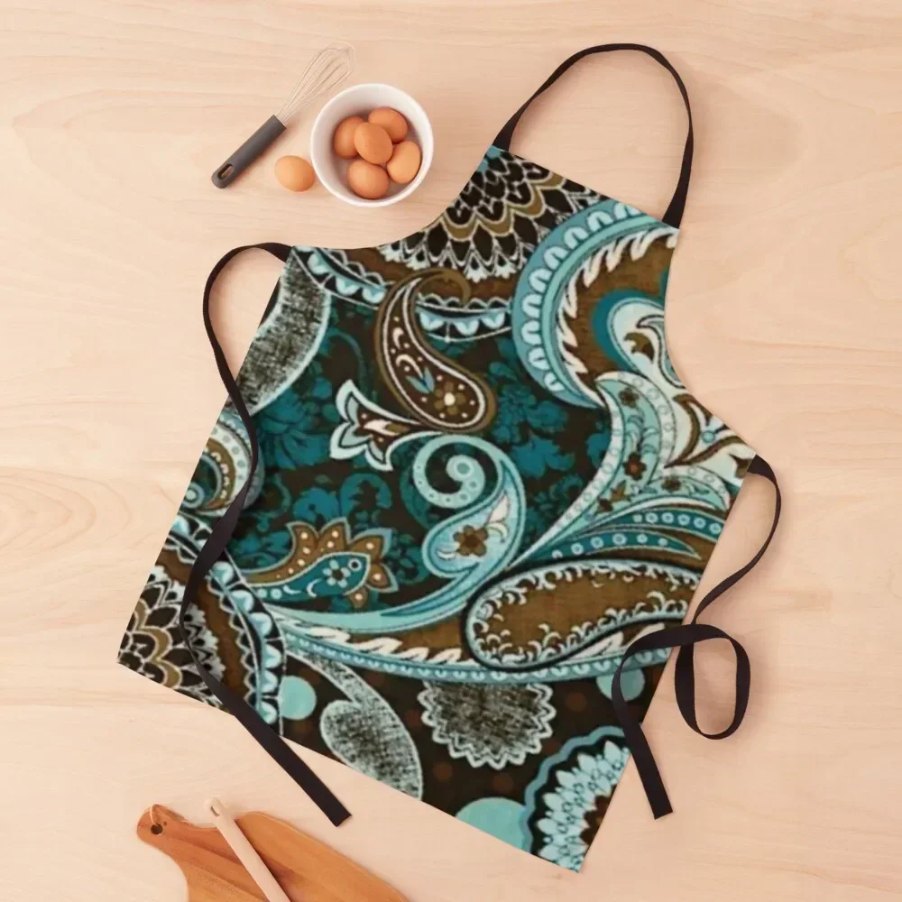 

Turquoise Brown Vintage Paisley 2022 Apron Kitchen For Women man chef uniform kitchen jacket woman Apron