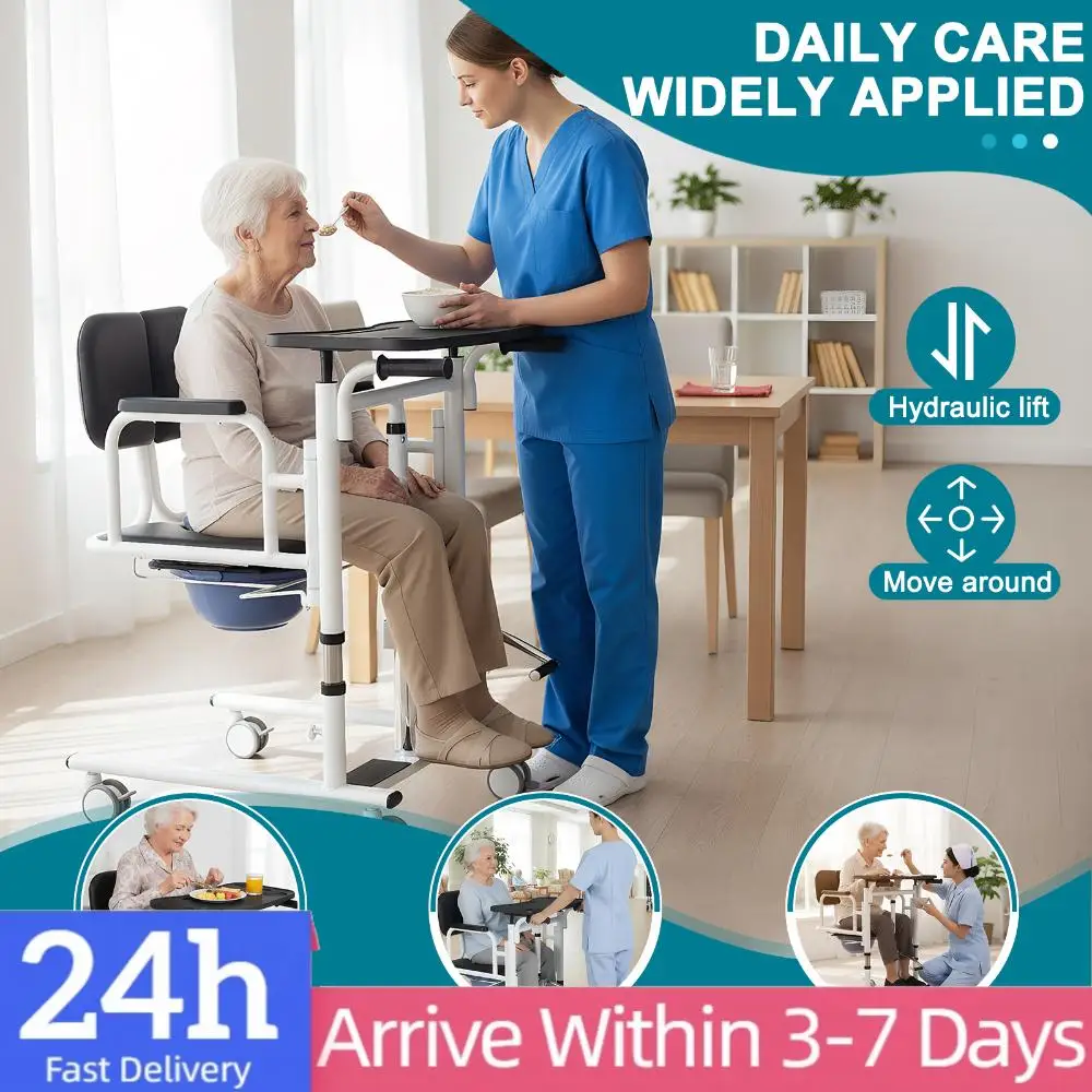 

4 in 1 Footrest Hydraulic Lift Seat with Caster Movable Lift Wheelchair with Chamber Pot Anti-Slip for Senior Adults Handicapped