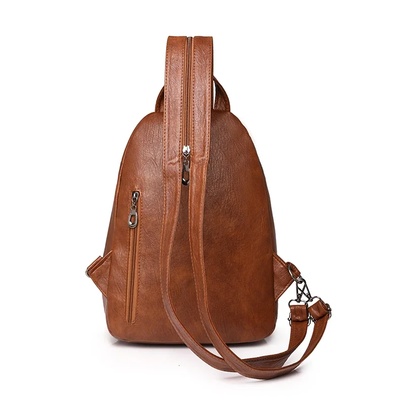 JBTP Soft Leather Backpack for Women New Fashionable Small Backpack Chest Bag Retro Casual Multi-purpose Single Shoulder Bag Tra