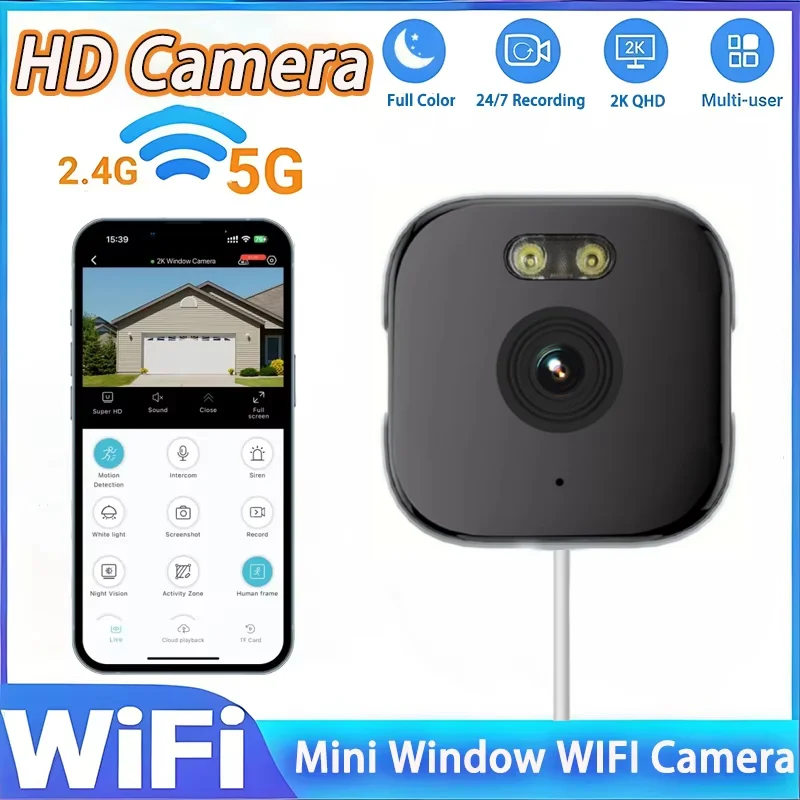 

4K Wi-Fi камера для окон 5 ГГц, внутренняя камера для домашней безопасности, цветное ночное видение, обнаружение движения, круглосуточная запись, быстрая установка