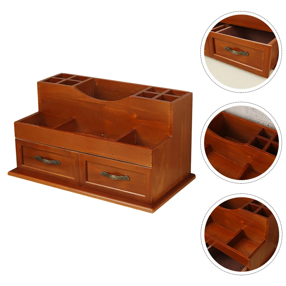 Storage Box Wooden Container Desktop Organizer Organizing Case Pine Office