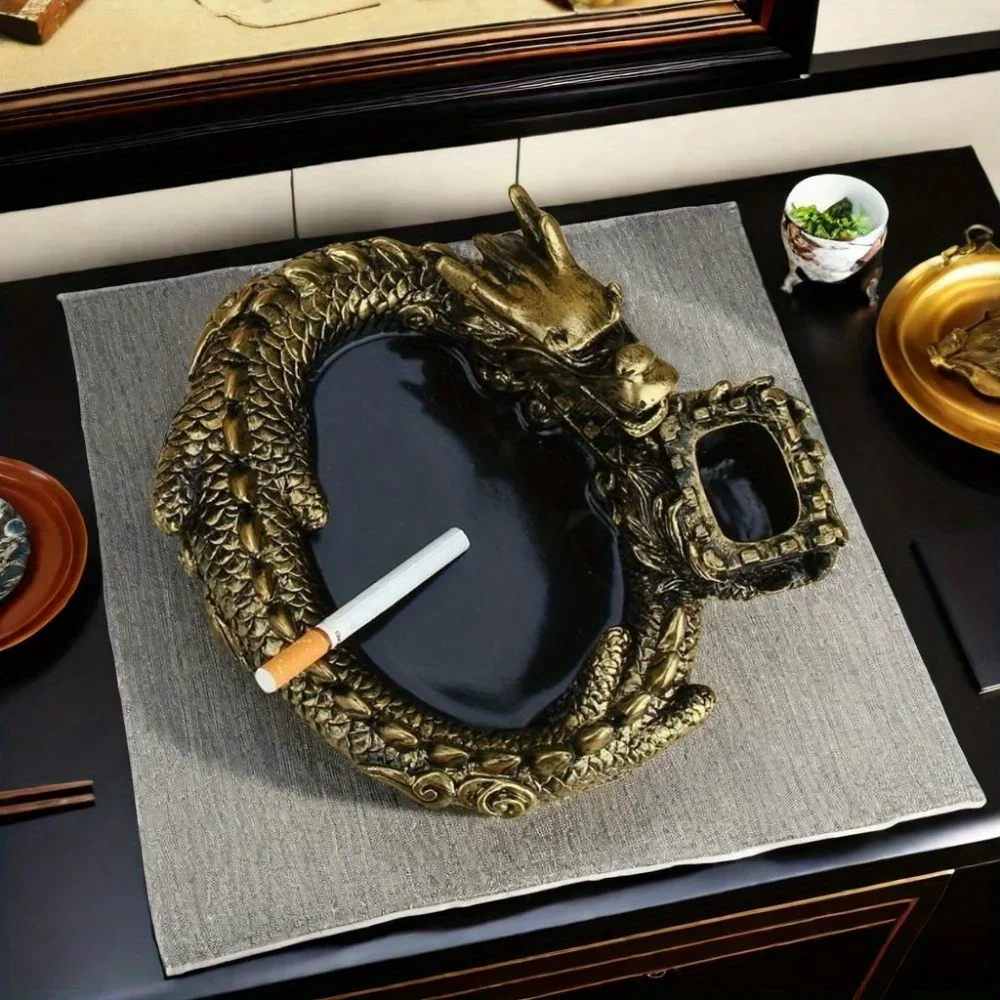 Resin Dragon Ashtray Portable Cigar Smoking Tray Indoor Outdoor Stand Animal Ornaments Living Room Bedside Office Ashtray