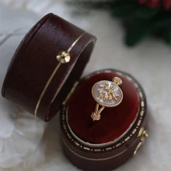 Original silver inlaid white crystal three-dimensional wreath rings for women vintage elegant wedding engagement accessories