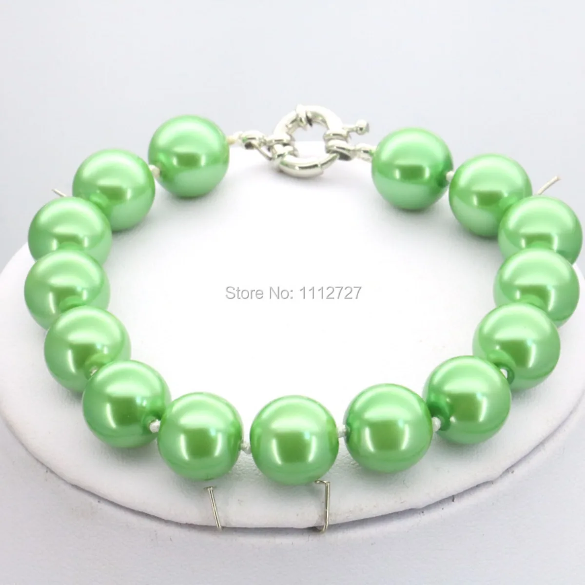 

10mm Round Green Glass Shell Pearl Beads Bracelet Hand Made Fashion Jewelry Making Design for Women Christmas Gifts Girls