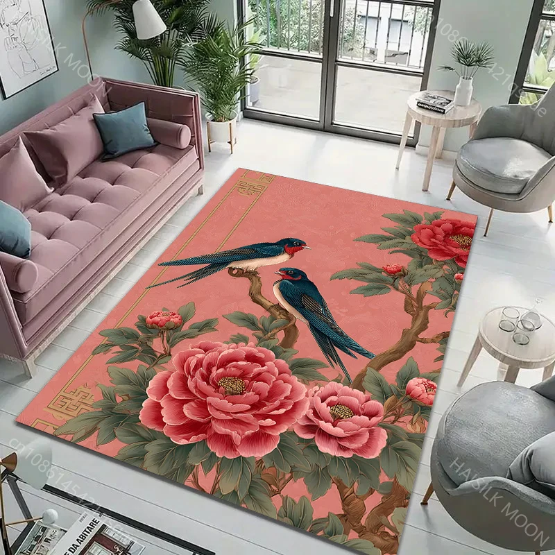 

Floral and Bird Light Luxury Style Carpet for Living Room Bedroom Sofa Non-slip Floor Mat Luxury Gifts Modern Home Decor
