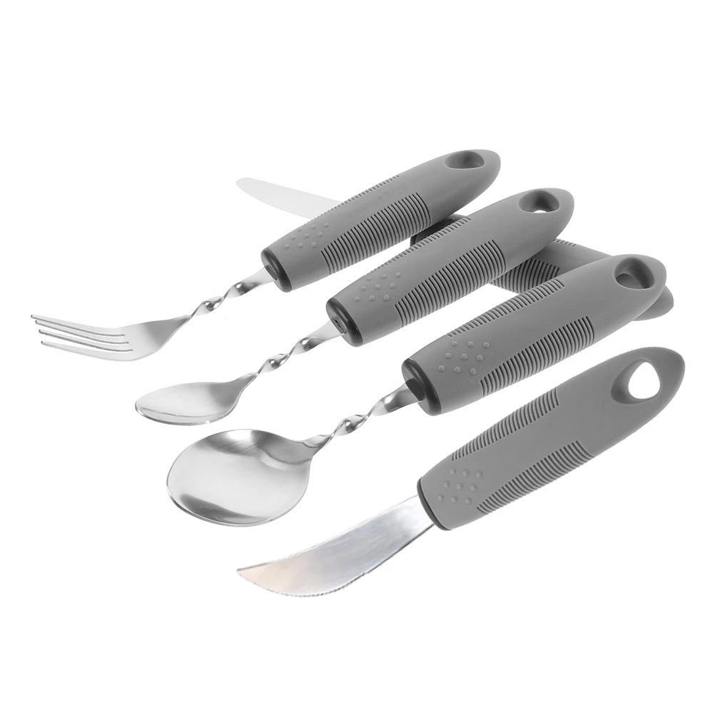 

1Set Adaptive Tableware for Elderly and Disabled Shaking Hand Proof Eating Utensils Portable PP Stainless Steel Spoon Fork Set