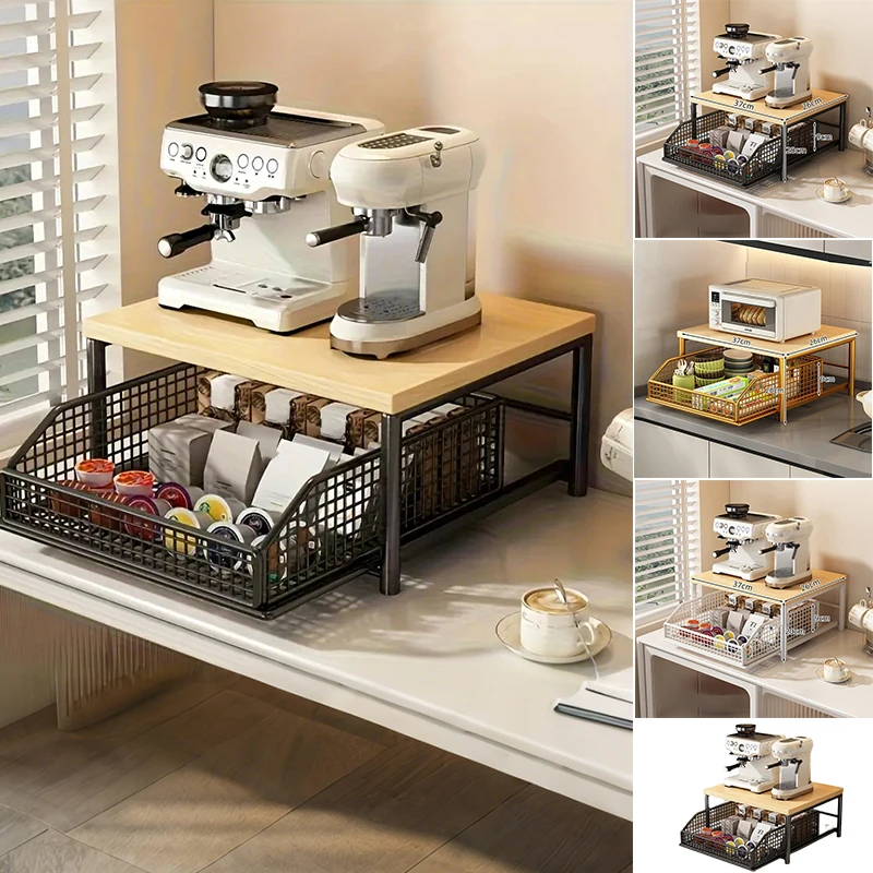 

Black/White Kitchen Microwave Rack Storage Box with Drawer ,Sturdy Hardwood Durable Home Organization, Microwave Shelf 키친타올 걸이