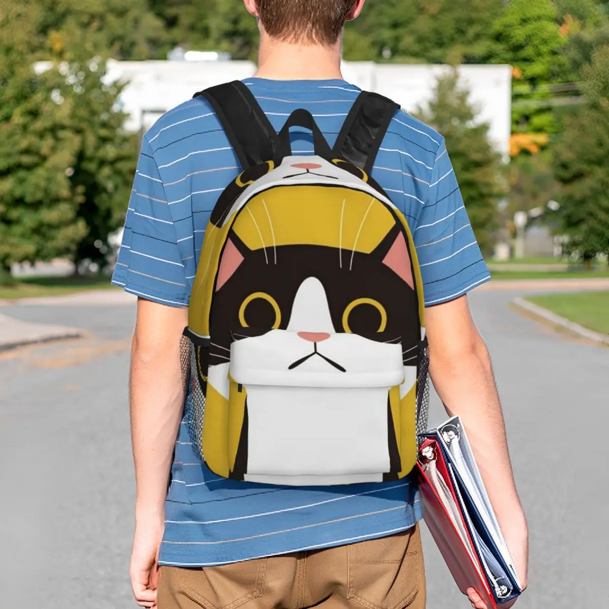 Cute Cat Face In Yellow Background Backpack Student BookBag Children School Bag Computer Shoulder Bags for Men Women