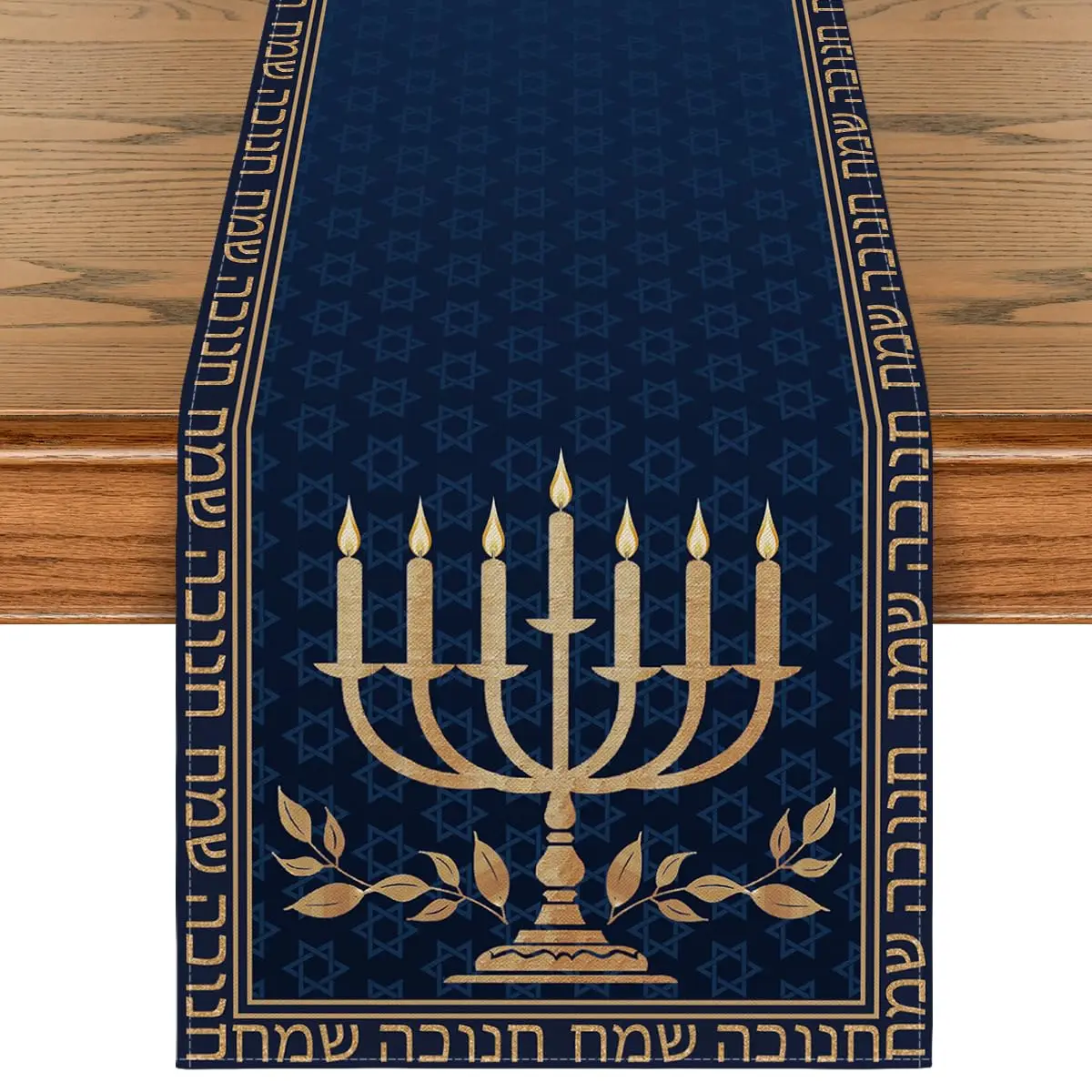

Candle Menorah Hanukkah Table Runner, Hexagram Chanukah Holiday Kitchen Dining Table Decoration for Home Party Decor