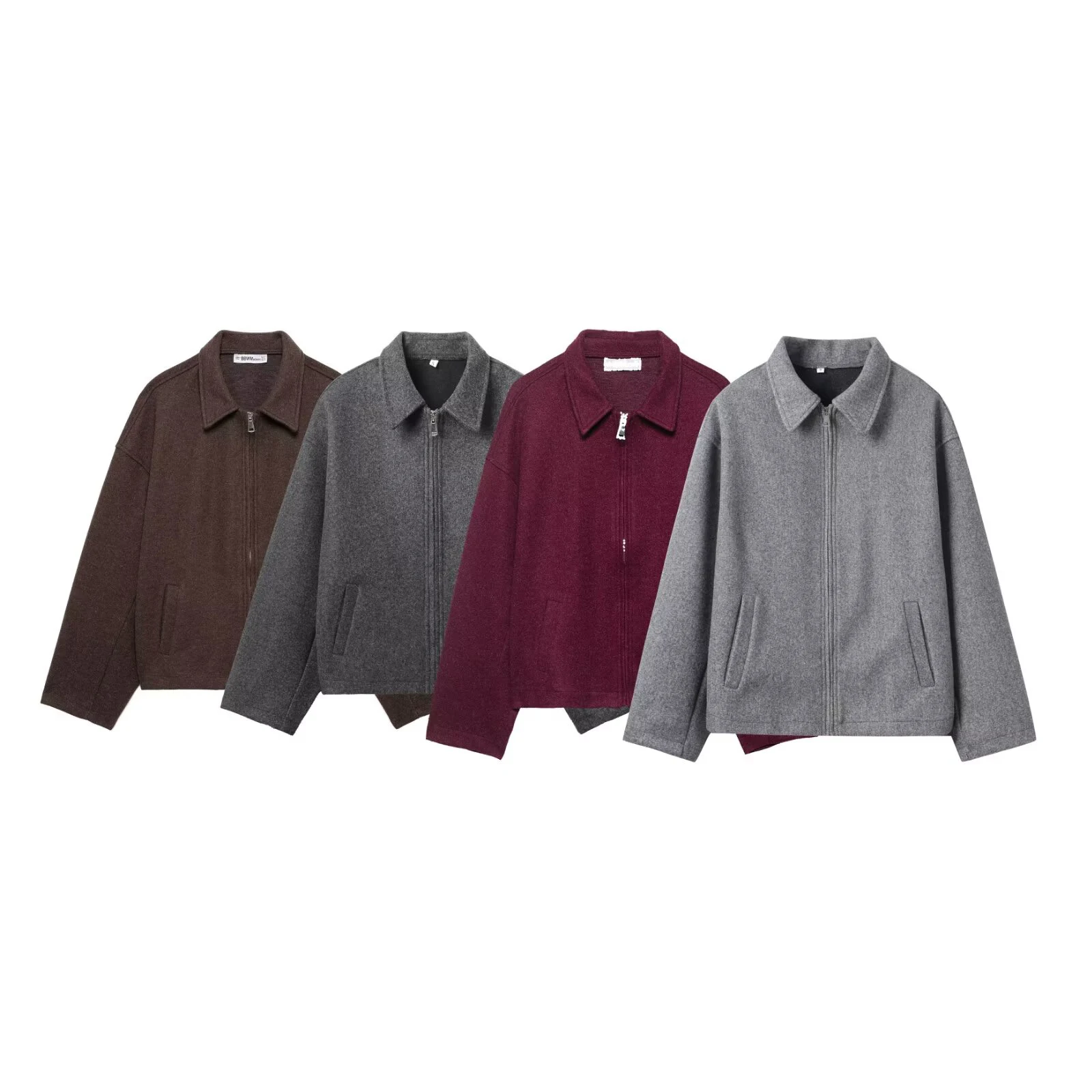 

Autumn and Winter New Product Women's Fashion Simple and Versatile Flip Collar Long Sleeve Wide Zipper Short Woolen Coat