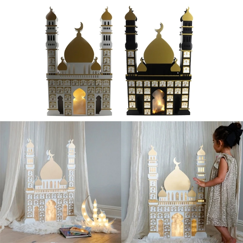 

KX4B Ramadans Countdown Calendar LED Light Calendar Cabinet Elegant Craftsmanship, Enhances Your Space Creative Decor