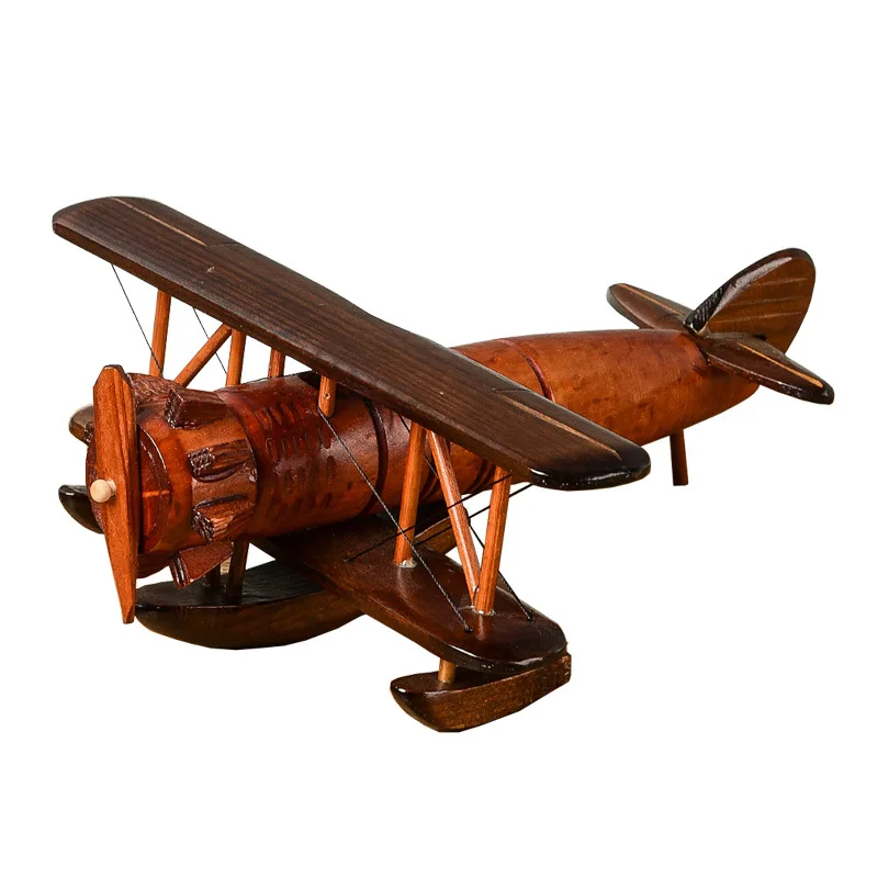 Creative Solid Wood Airplane Decoration Retro Handmade Desktop Airplane Model Children\'s Toy Home Airplane Model Decoration