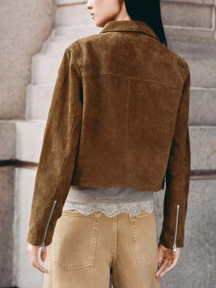 Faionable ort Leather Jaet Coat for Women Turn-down Collar Zipper New Arrival Autumn 2025 Ethnic Stage Costume