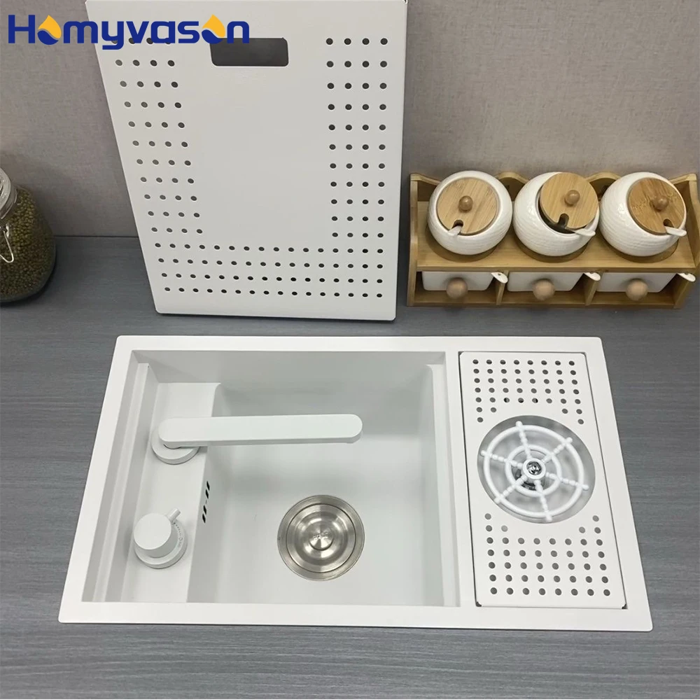 55*32cm 304 Stainless Steel Smart Kitchen Island Hidden Sink Set Single Cover and Foldable Faucet for Sale with Cup Washer