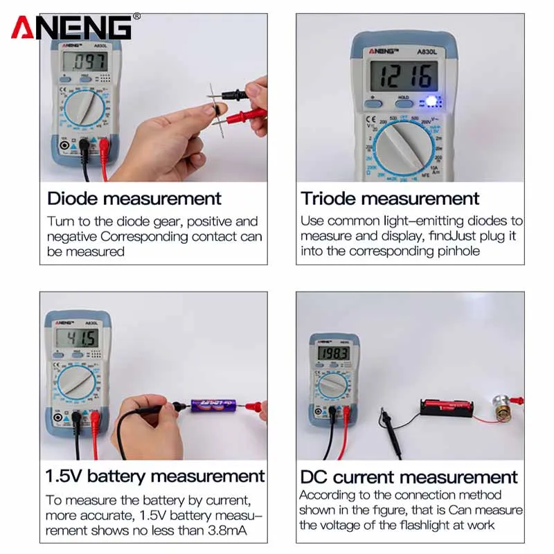 ANENG A830L multimetro digitale intelligente professionale elettronico 1999 conteggi gamma accurata Tester di corrente di tensione AC/DC misuratore