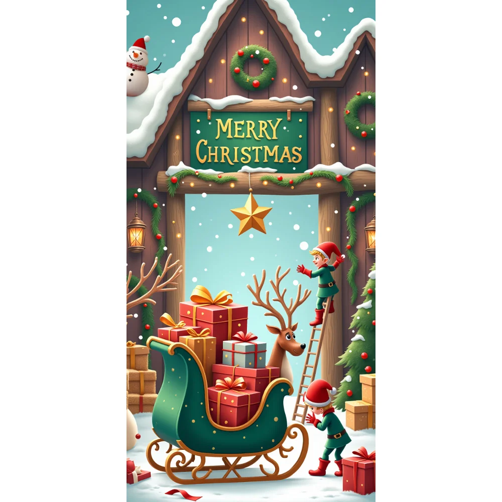 Frohe Weihnachten Banner Polyester Material Weihnachtsbaum Vintage LKW für Innendekoration Urlaub Feier Winterparty