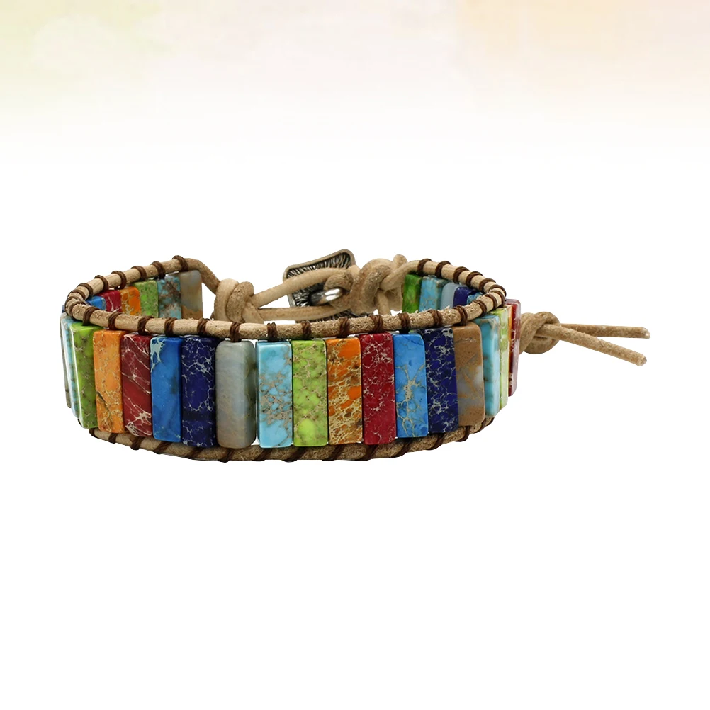 

Natural Stone Colorful Bohemian Style Bracelet Handmade Knitted Bangle Durable Lightweight Wrist Chain Party Travel Daily Use