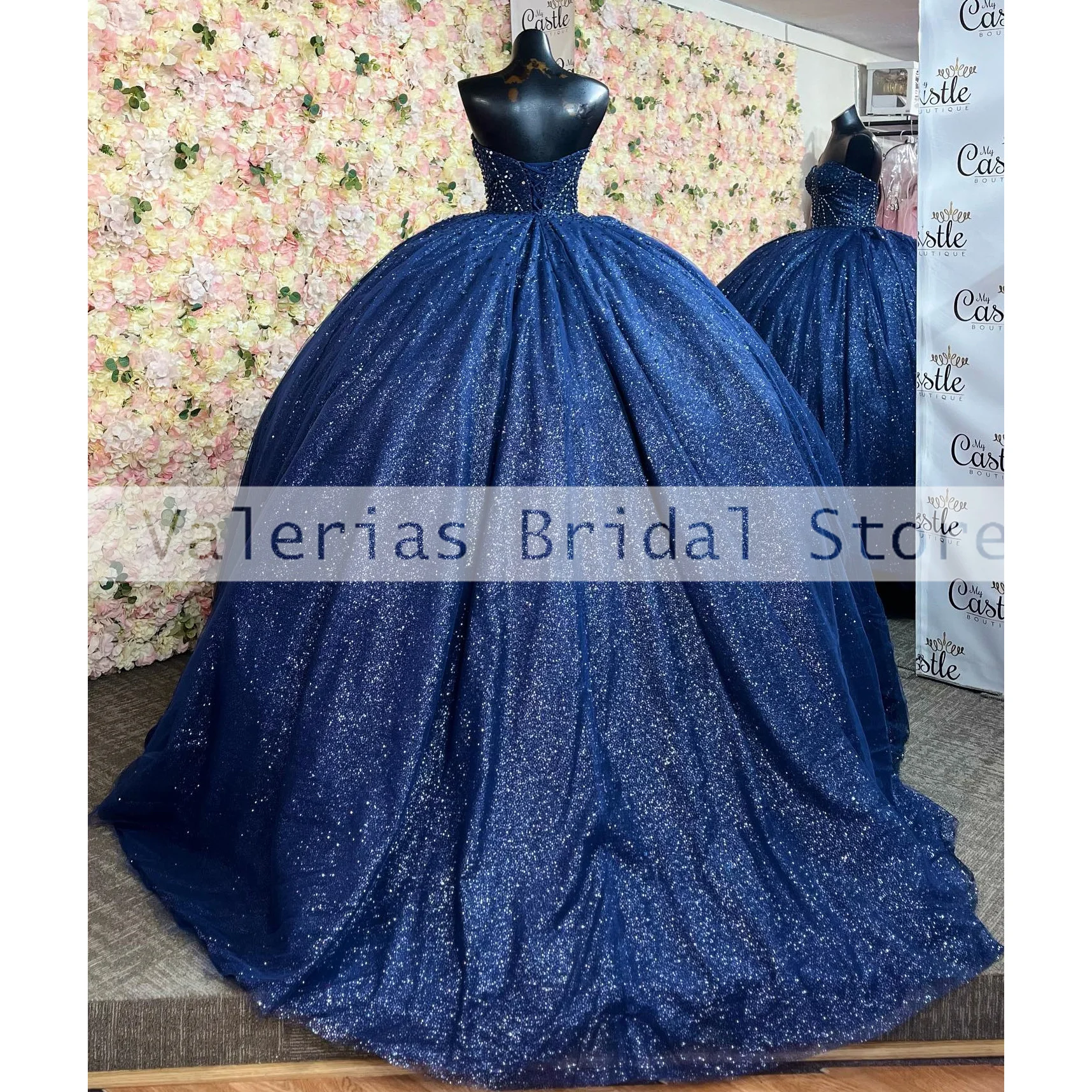 Navy Blue Quinceanera Dress Sweet 16 Girls Strapless Corset Homecoming Gowns Ball Gown Vestido De 15 Quinceañeras Customized