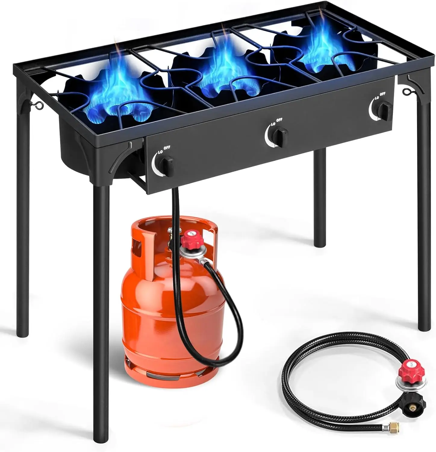 Burner Propane Gas Stove for Outdoor Cooking, 225,000 BTU Camping Cooker with Removable Legs, Temperature Control Knob