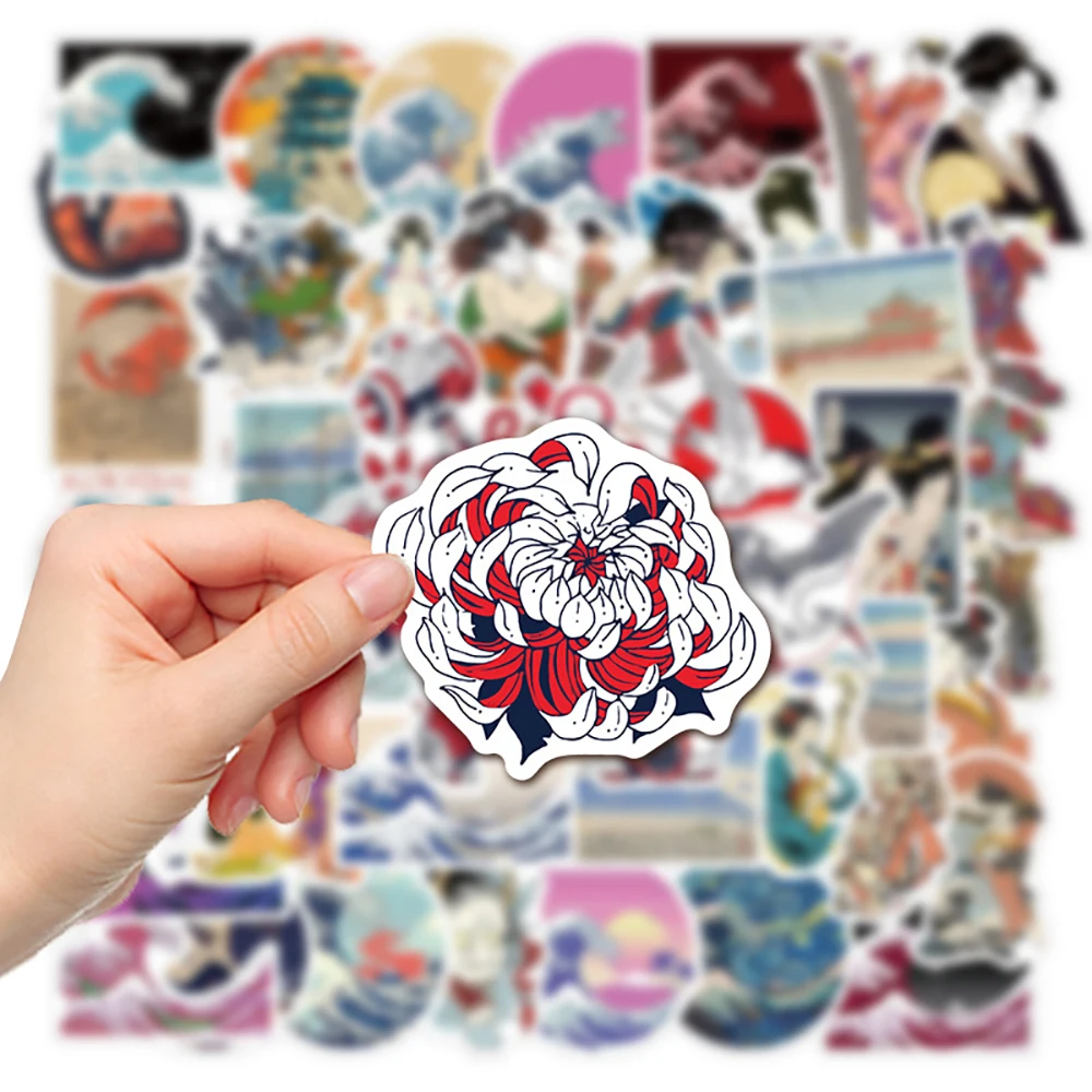 10/50 قطعة اليابانية Ukiyo-e الفن موجة البحر ملصقات الشارات الجمالية اللعب الكتابة على الجدران ملصقات مقاوم للماء لوح التزلج المحمول دراجة