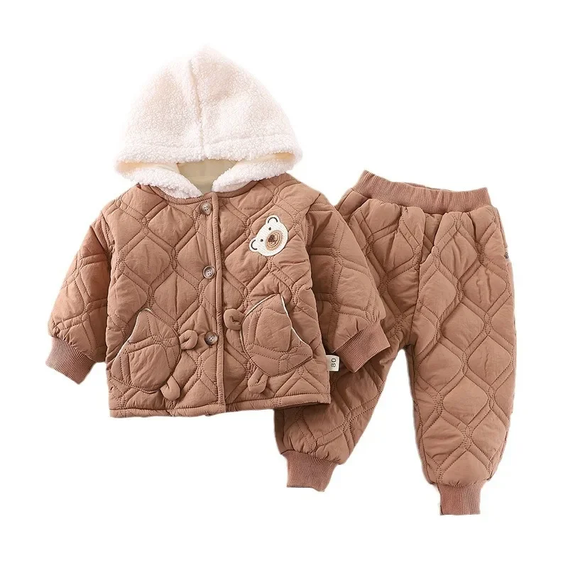 

New Winter Fashion Baby Clothes Suit Children Boys Thick Warm Hooded Jacket Pants 2Pcs/Set Kids Girls Clothing Toddler Costume