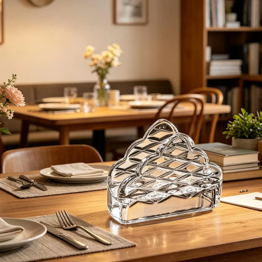 Modern Crystal Glass Tissue Holder Durable Napkin Organizer Scratch-Resistant Dispenser for Restaurant Hotel Business Card view 3