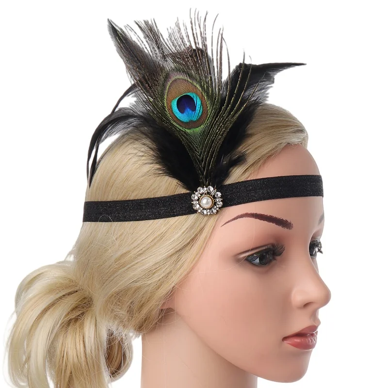 Accesorio De Pelo Con Plumas Y Guantes Negros – Set Vintage De Los Años 20, Ideal Para Fiestas Retro, Bodas Y Bailes